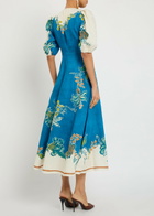 Alemais Luda Printed Linen Midi Dress Blue