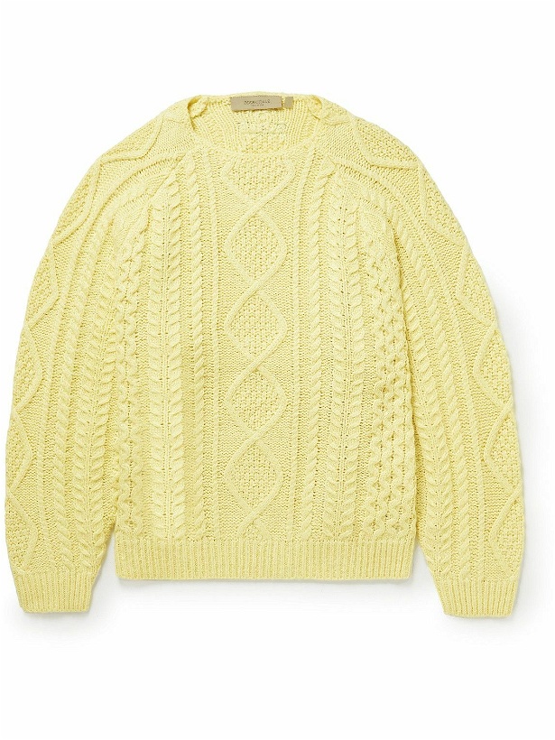 Photo: FEAR OF GOD ESSENTIALS - Oversized Logo-Appliquéd Cable-Knit Cotton-Blend Sweater - Yellow