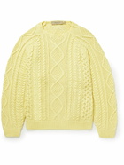 FEAR OF GOD ESSENTIALS - Oversized Logo-Appliquéd Cable-Knit Cotton-Blend Sweater - Yellow