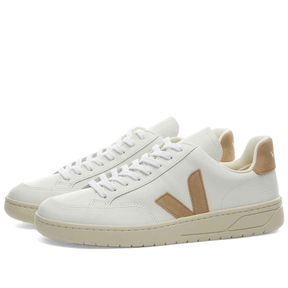 Veja Men's V-12 Leather Sneakers in Extra White/Dune VEJA