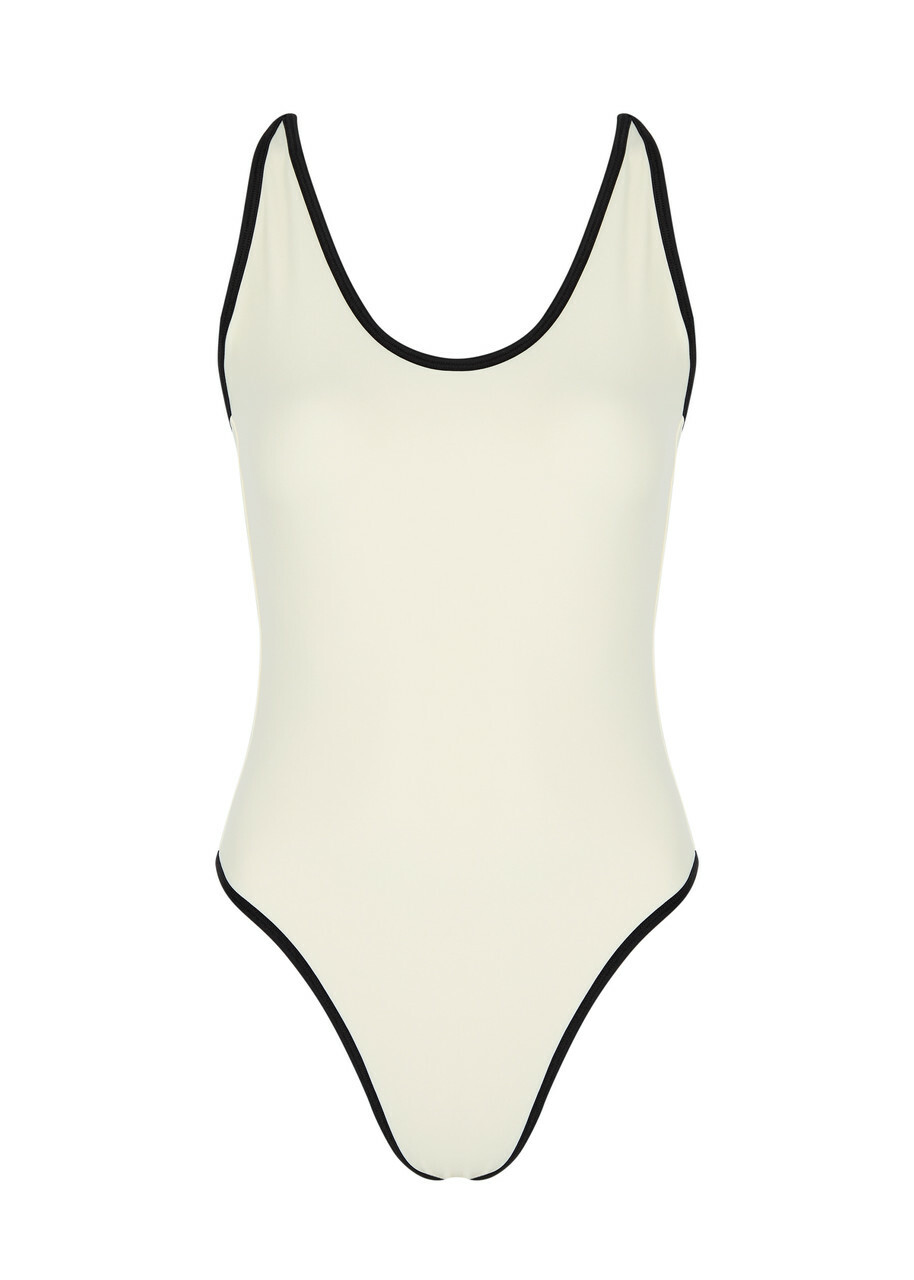 Solaqua Swim II Piped-trim Swimsuit Ivory