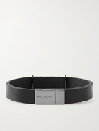 SAINT LAURENT - Logo-Embellished Silver-Tone and Leather Bracelet - Black