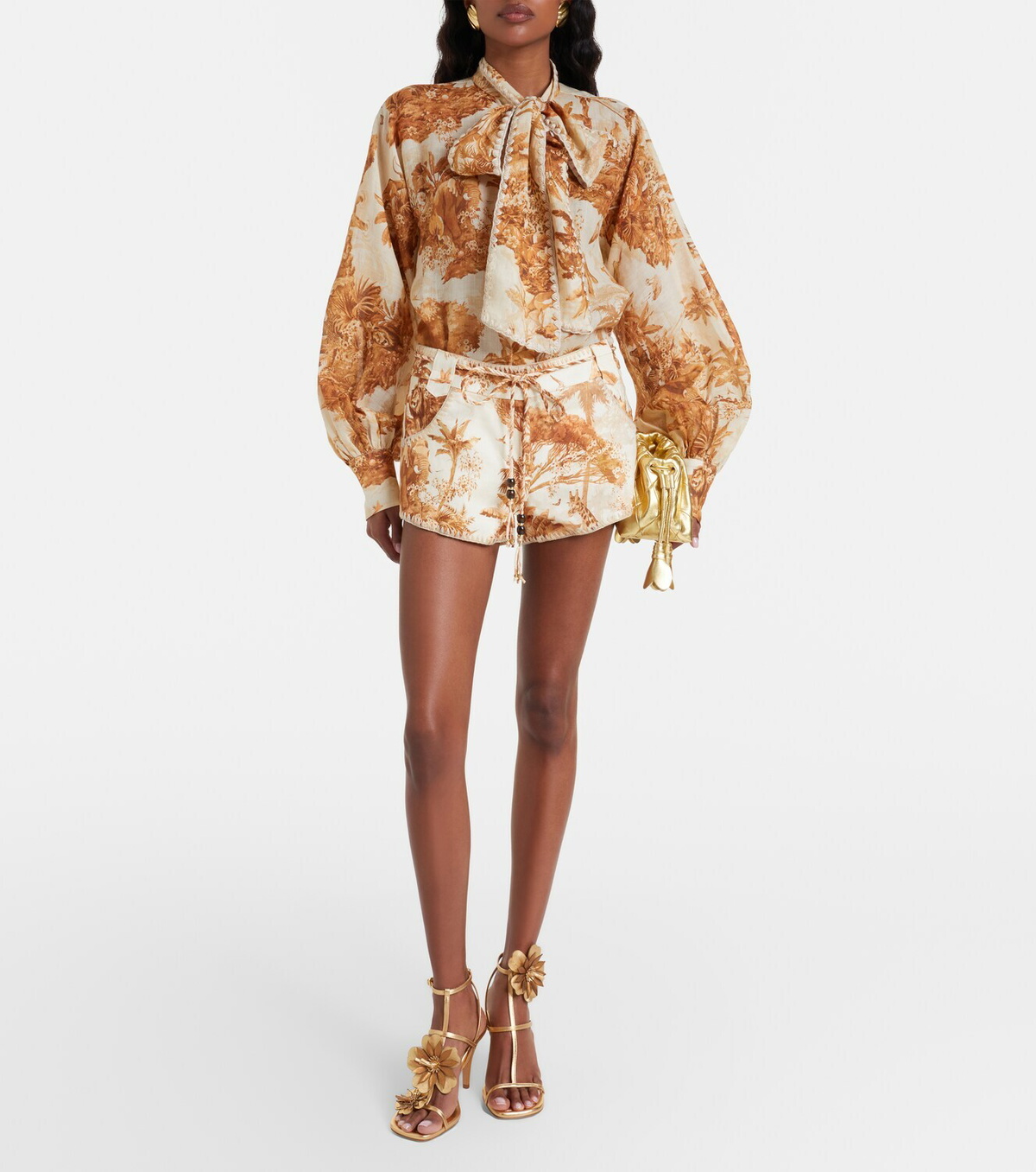 Zimmermann Indra printed tie-neck ramie blouse