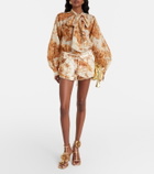 Zimmermann Indra printed tie-neck ramie blouse