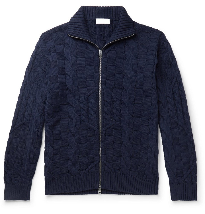 Photo: Etro - Slim-Fit Cable-Knit Wool Zip-Up Cardigan - Blue
