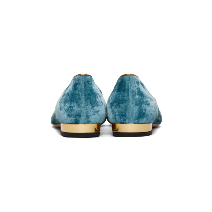 Charlotte Olympia Blue Velvet Peaceful Kitty Loafers