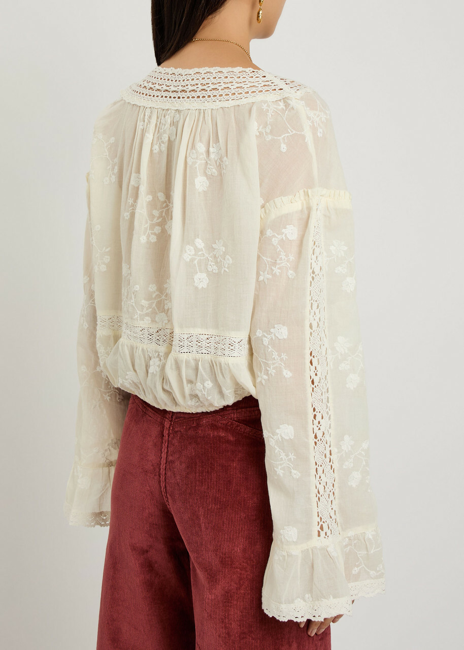 Free People Sweet Love Floral-embroidered Cotton Blouse Cream