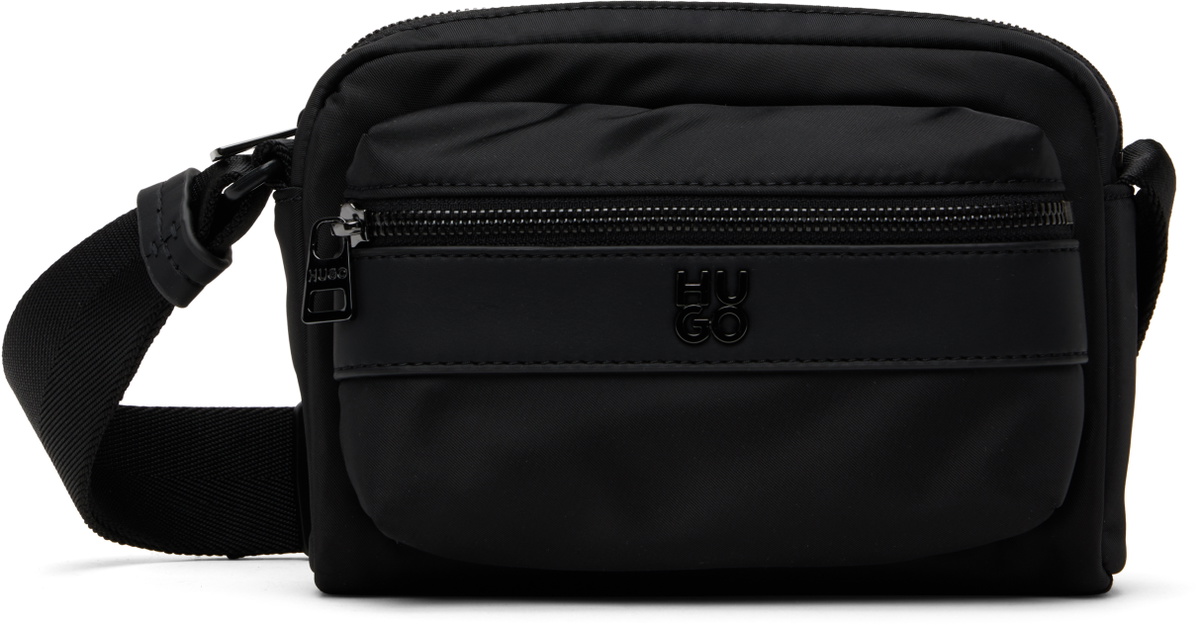 Hugo Black Stacked-Logo Twill Crossbody Bag