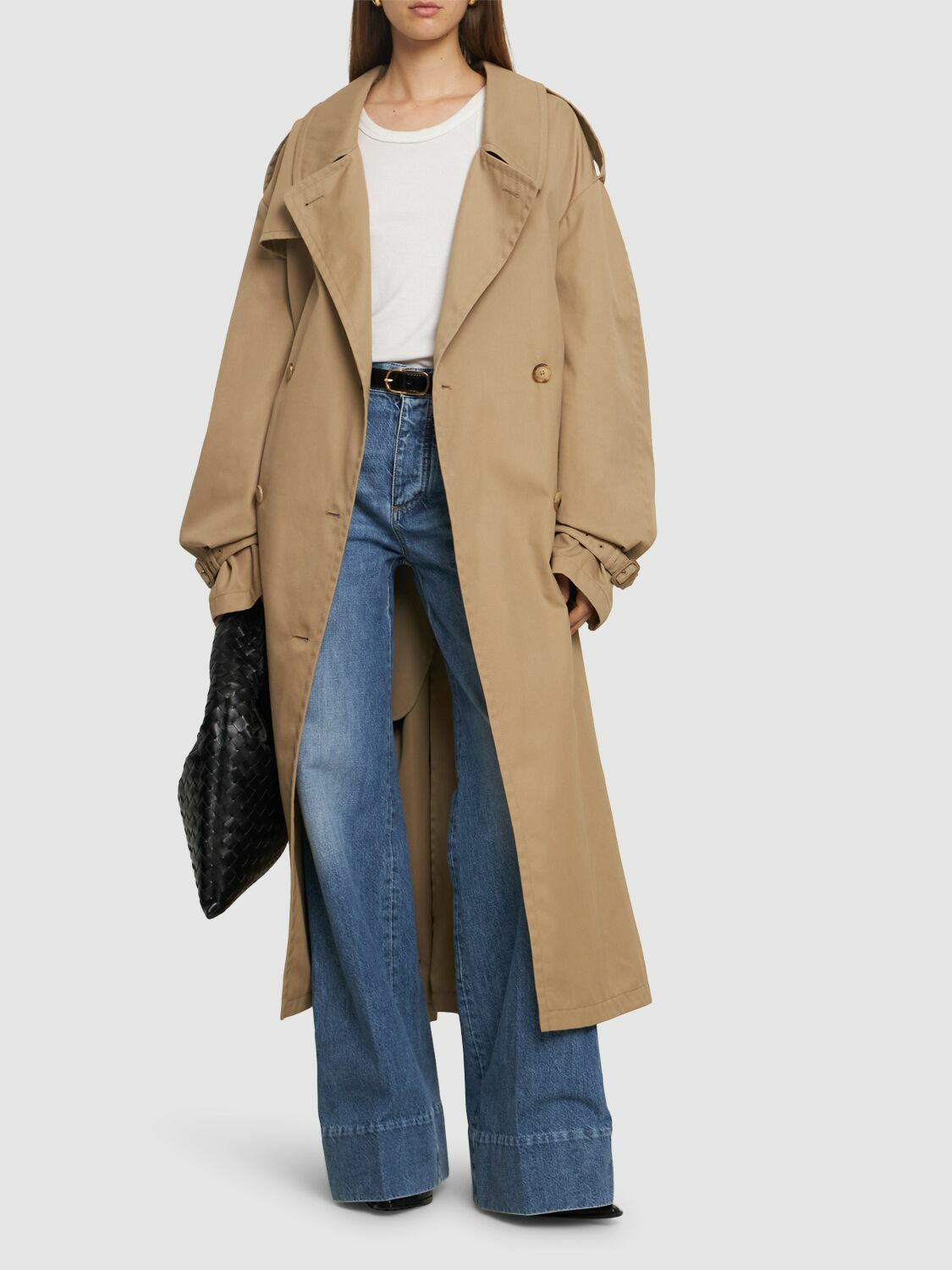 MOSCHINO Cotton Blend Gabardine Long Trench Coat Moschino