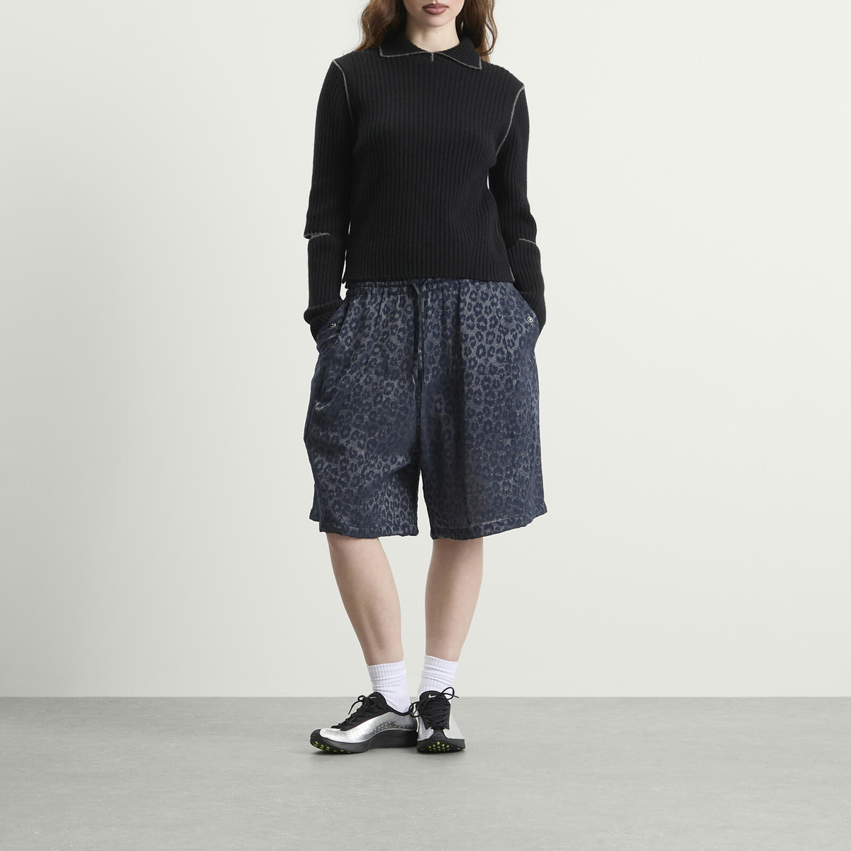 Needles Women's Leopard Print Shorts in Navy