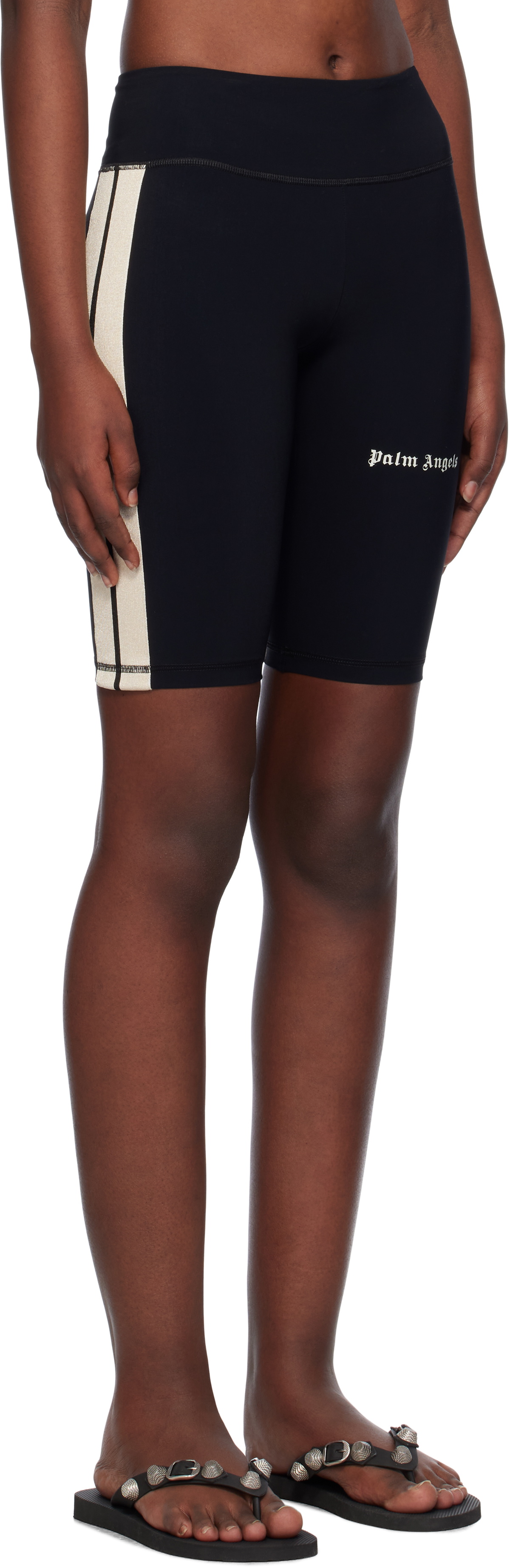 Palm Angels Black Training Track Cyclist Sport Shorts