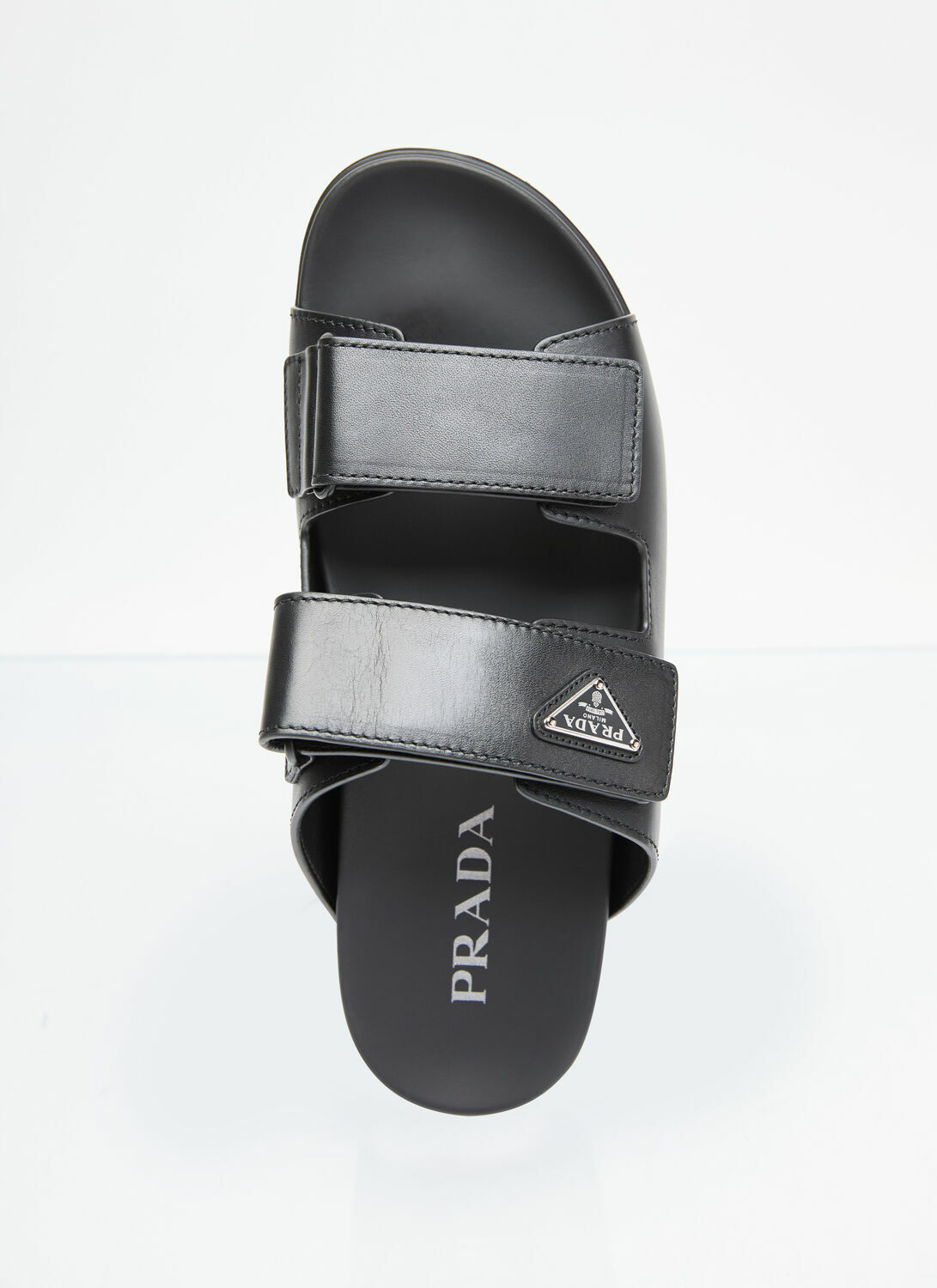 Prada Logo Plaque Leather Slides
