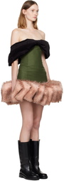 LAURA ANDRASCHKO Green & Pink Bow Loden Minidress
