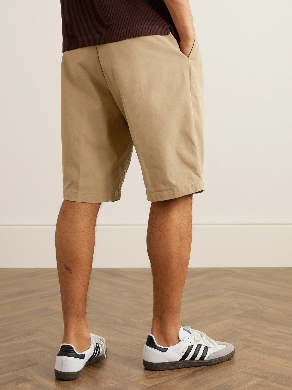 Wide-Leg Pleated Cotton-Twill Shorts