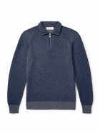 Brunello Cucinelli - Striped Ribbed Cashmere Half-Zip Sweater - Blue