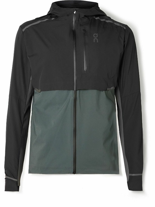 Photo: ON - Weather Logo-Print Colour-Block Recycled-Shell Hooded Jacket - Black