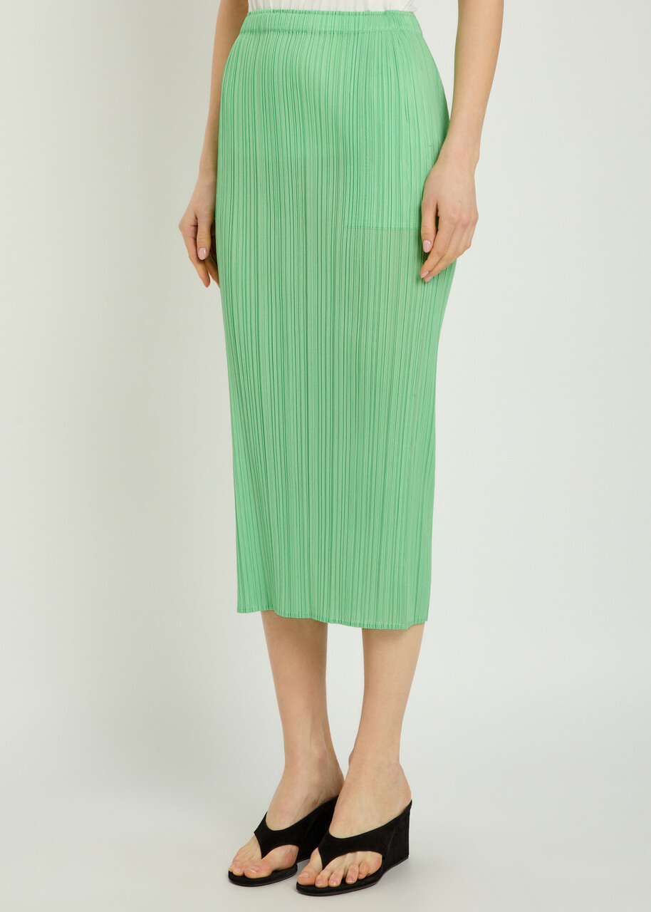 Pleats Please Issey Miyake Pleated Woven Midi Skirt Light Green