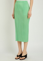 Pleats Please Issey Miyake Pleated Woven Midi Skirt Light Green