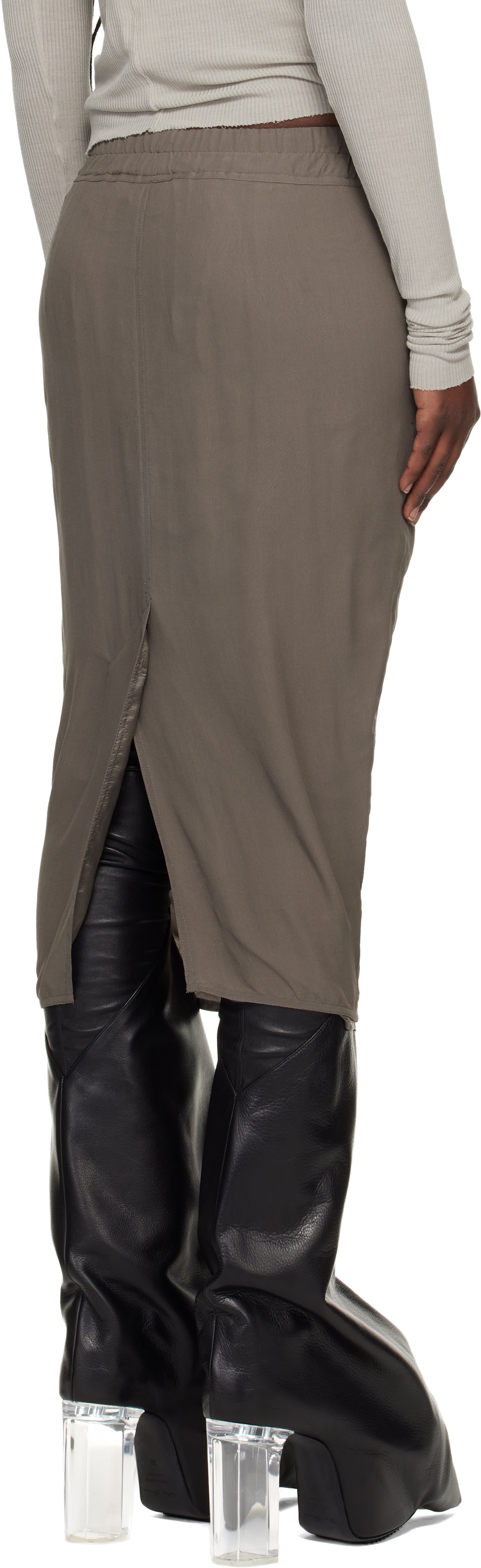 Rick Owens Gray Temple Zipped Short Pillar Midi Skirt