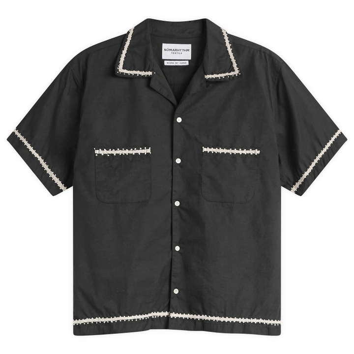 Photo: NOMARHYTHM TEXTILE Men's Trim Embroidery Open Collar Shirt in Black