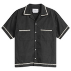 NOMARHYTHM TEXTILE Men's Trim Embroidery Open Collar Shirt in Black