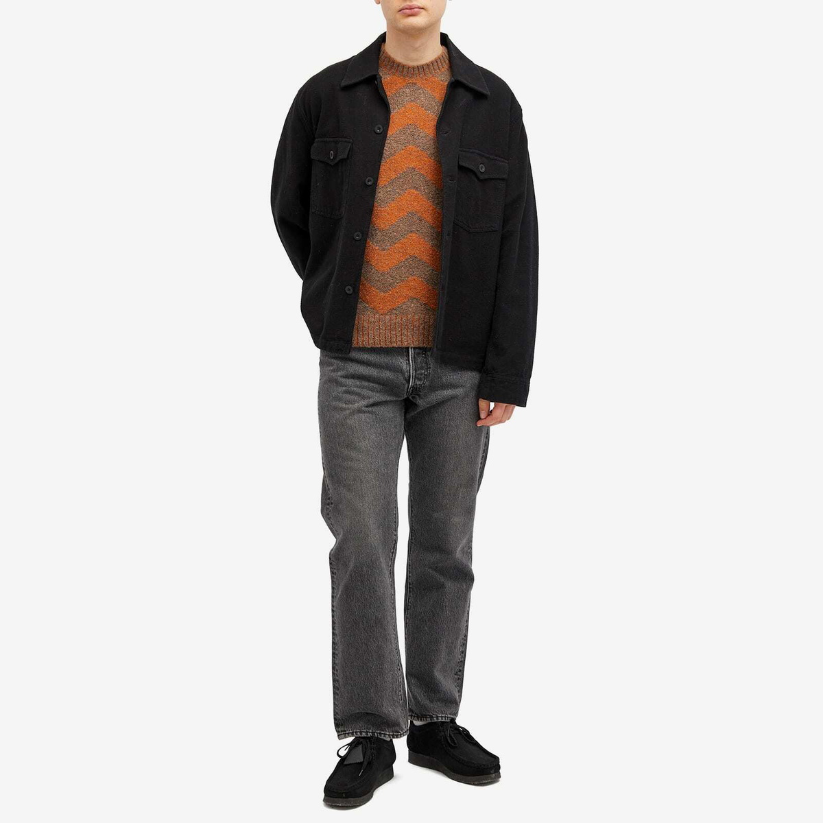 Country Of Origin Men's Thames Stripe Knit Jumper in Light Brown/Orange