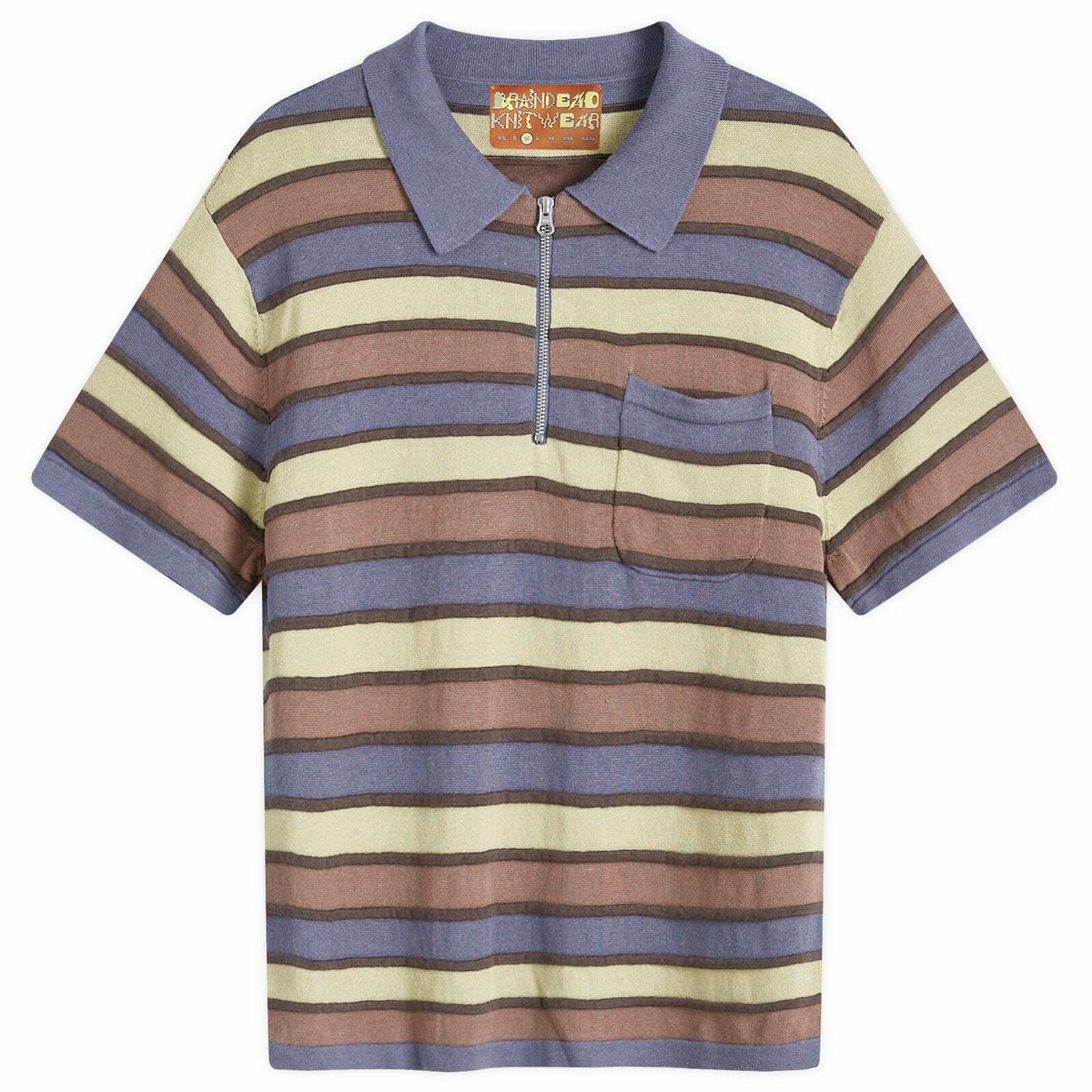 Brain Dead Men's Lifted Stripe Half Zip Polo in Blue Multi