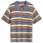 Brain Dead Men's Lifted Stripe Half Zip Polo in Blue Multi