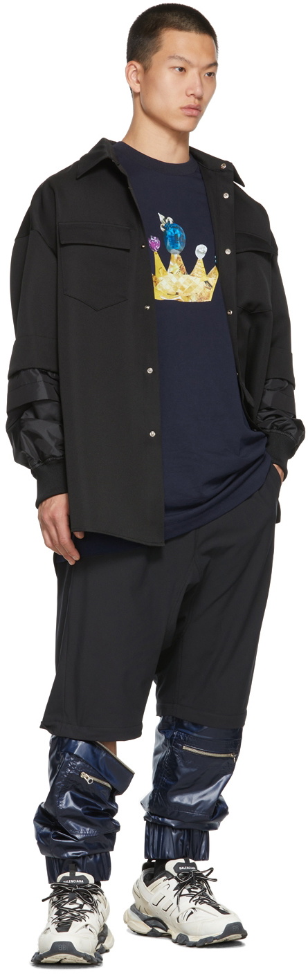 JERIH Black Detachable Sleeve Shirt