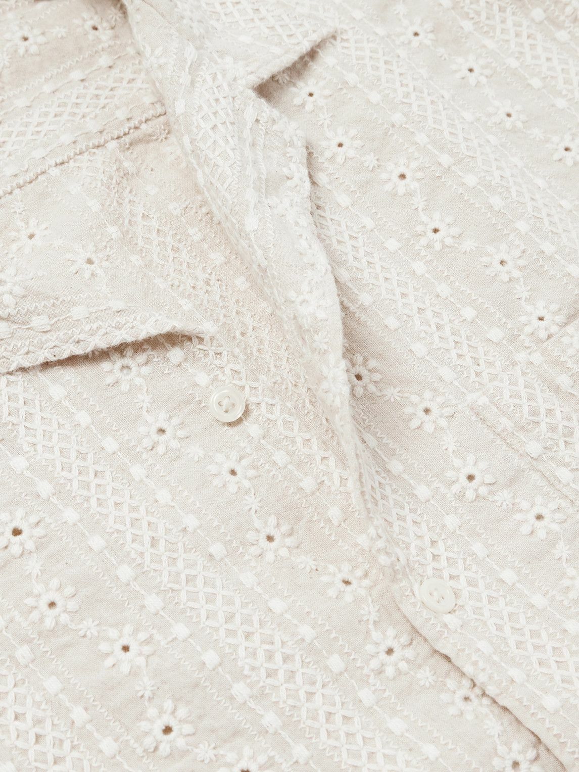 Richard James - Camp-Collar Embroidered Cotton and Linen-Blend Shirt - Neutrals