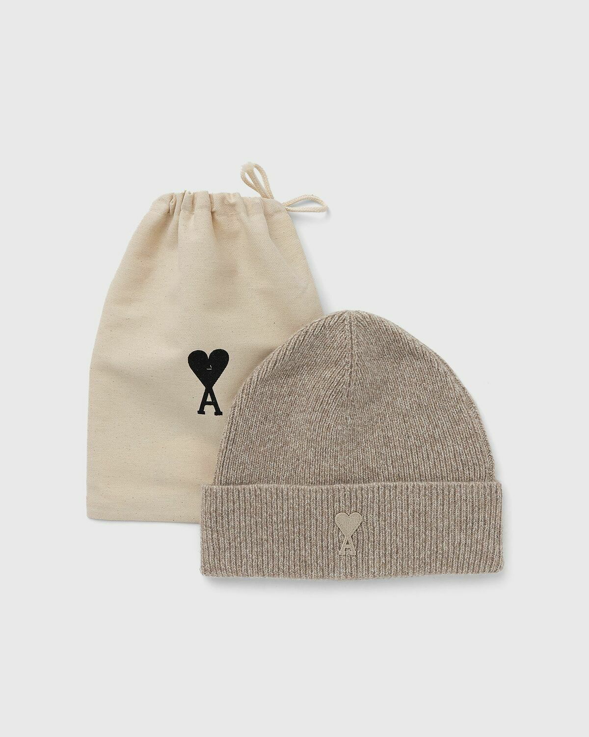 Ami Paris Tonal Ami De Coeur Beanie Beige Beanies AMI
