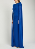 Talbot Runhof Cape-effect Draped Stretch-tulle Gown Blue