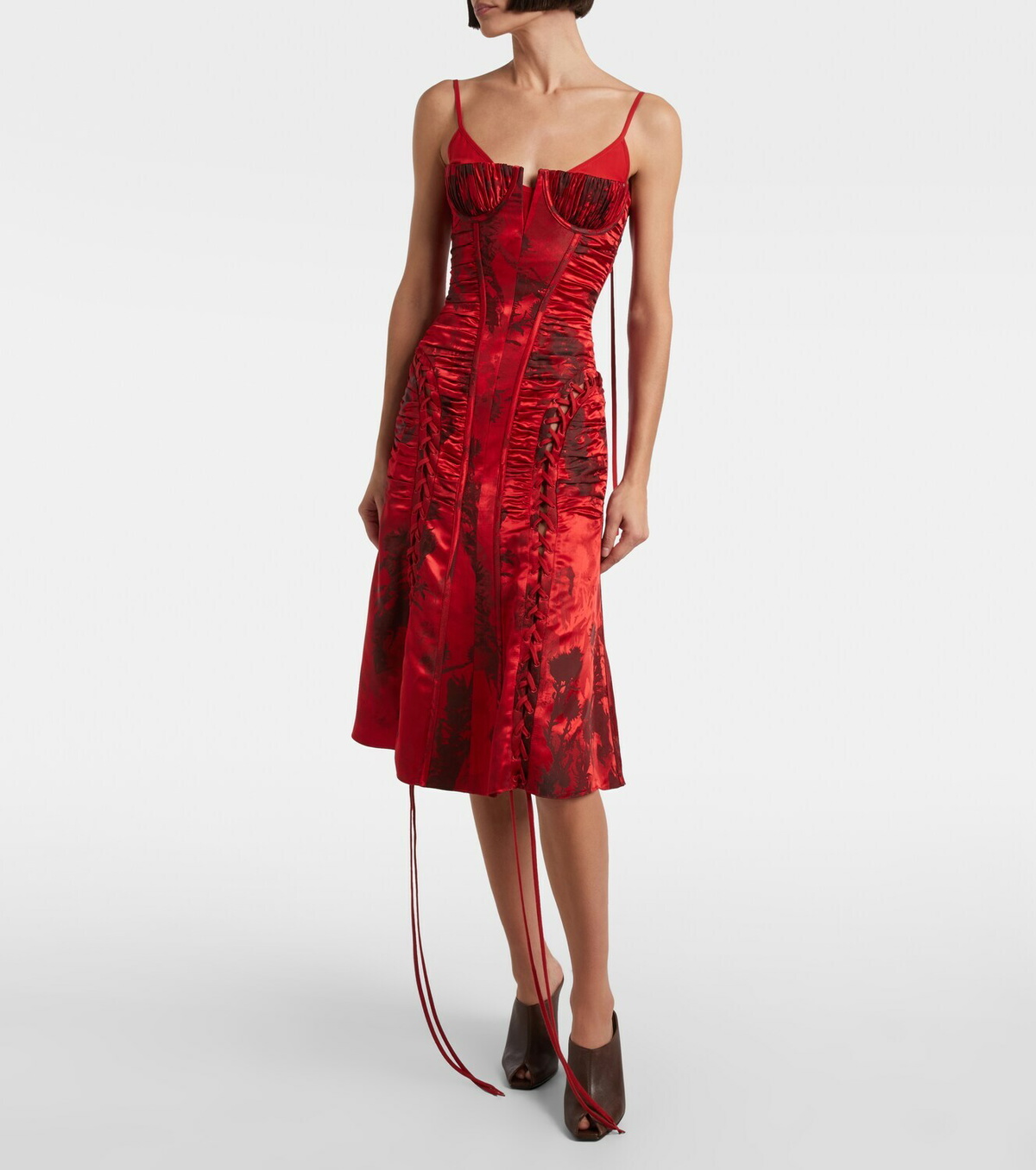 McQueen Lace-up ruched midi dress