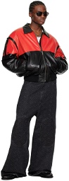 LU'U DAN Red & Black 80's Leather Bomber Jacket