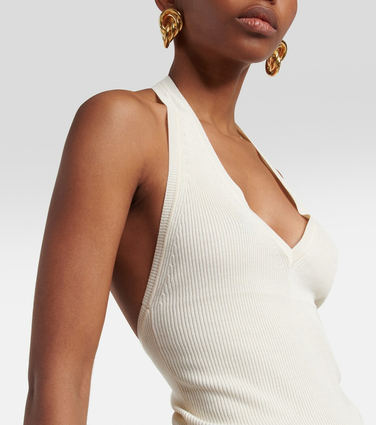 Nili Lotan - Ivey ribbed-knit halterneck silk top