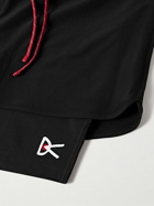 DISTRICT VISION - Straight-Leg Layered Logo-Print Stretch-Jersey and Shell Drawstring Shorts - Black
