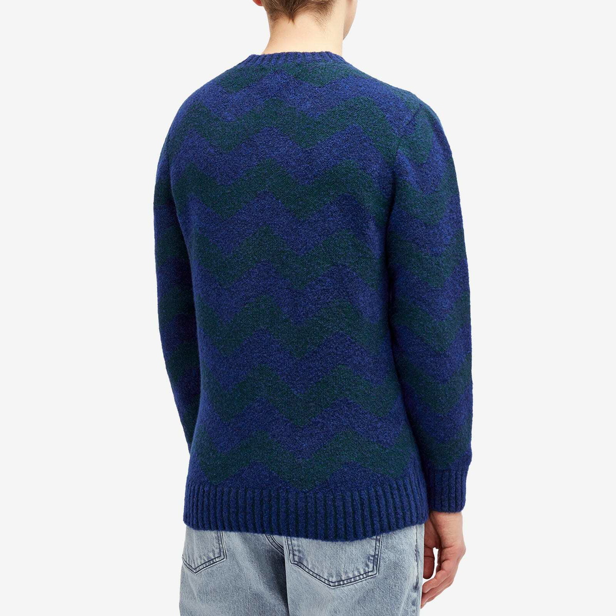 Country Of Origin Men's Thames Stripe Knit Jumper in Navy Tartan