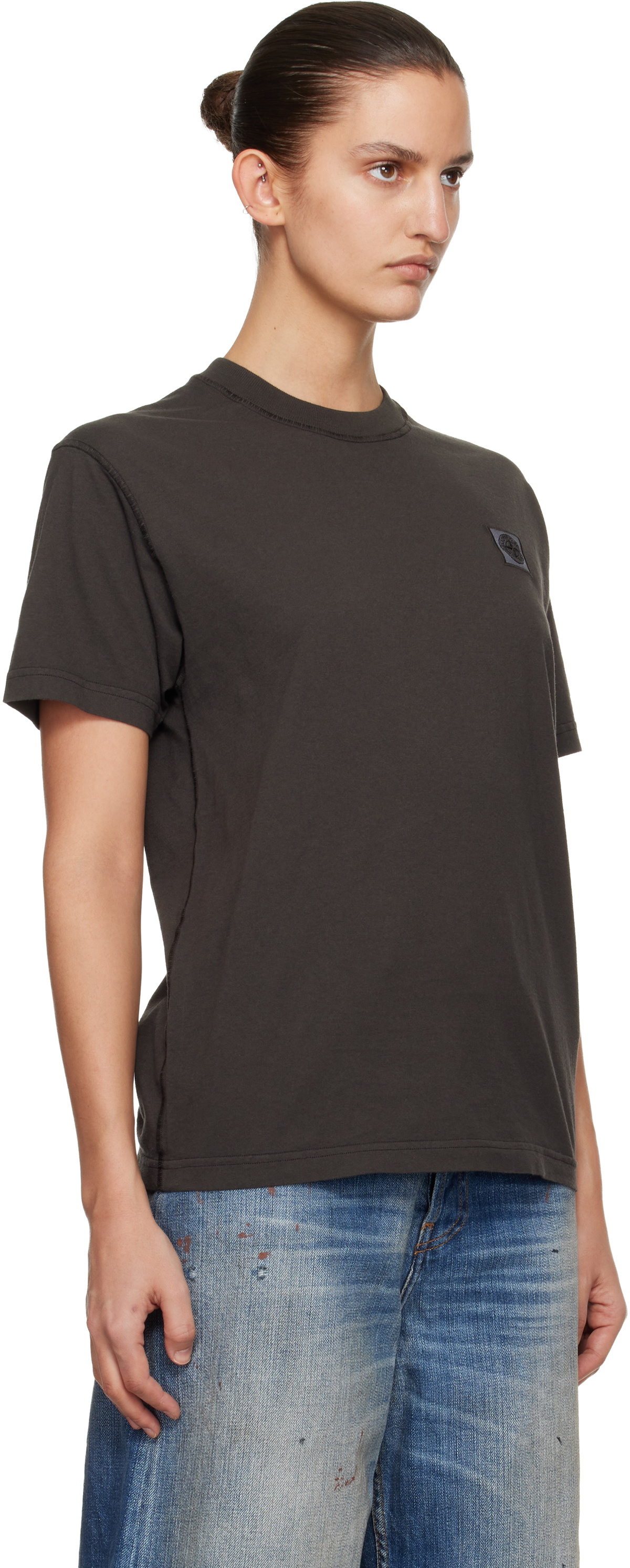 Stone Island Gray 2100026 Organic Cotton Jersey 'Fissato' Effect T-shirt