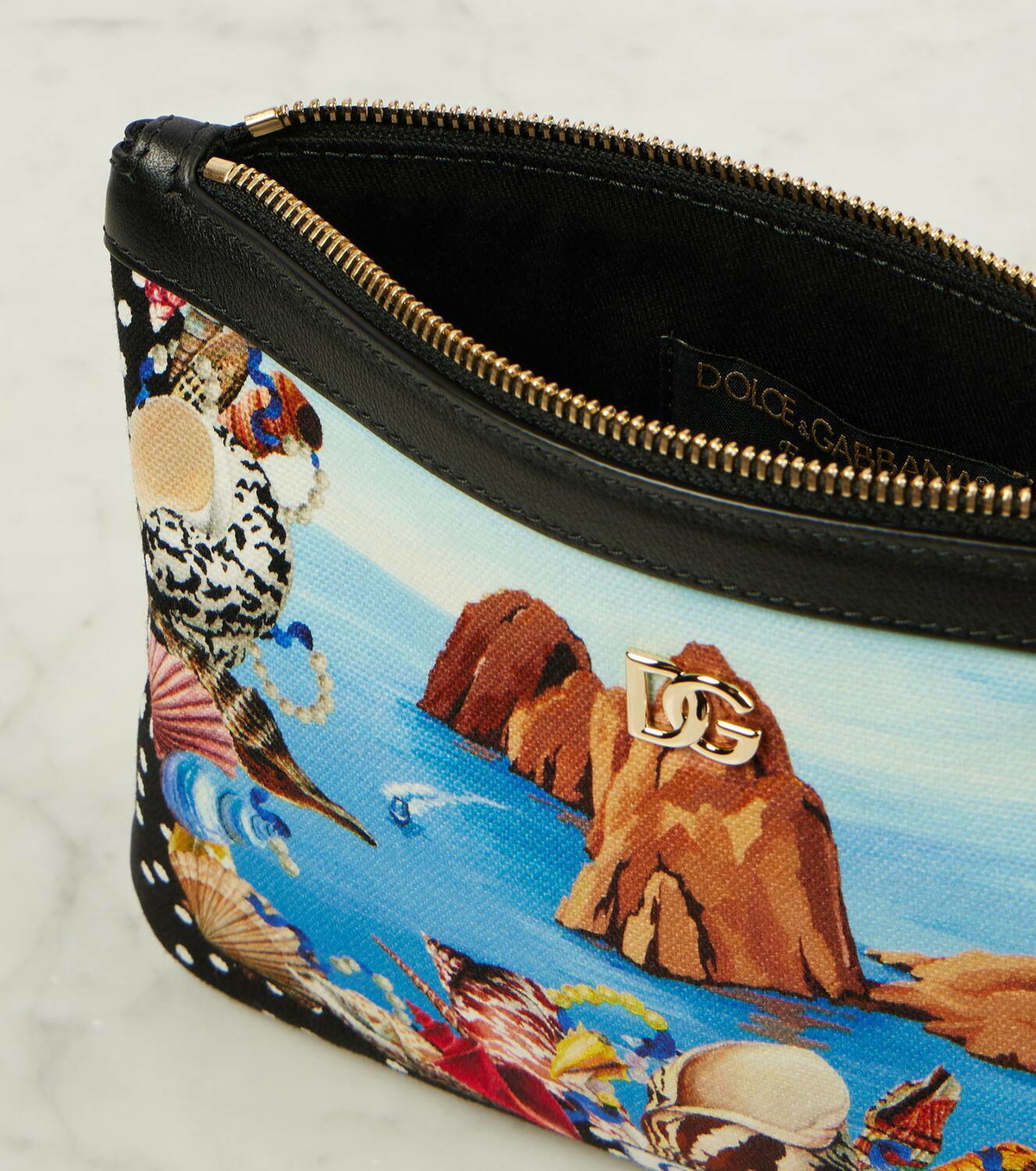 関税込■Dolce&Gabbana■Capri Cava プリント エスパドリーユ Dolce&Gabbana Capri printed leather-trimmed canvas pouch