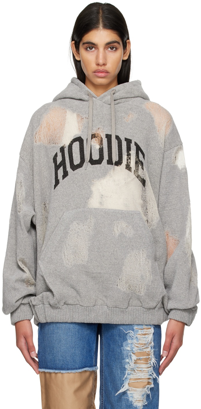 Photo: Doublet Gray Ripped Off Hoodie