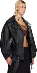 Simone Rocha Black Puff Sleeve Multi Belt Leather Biker Jacket