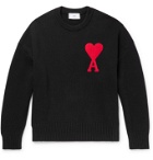 AMI - Oversized Logo-Appliquéd Cotton-Blend Sweater - Black