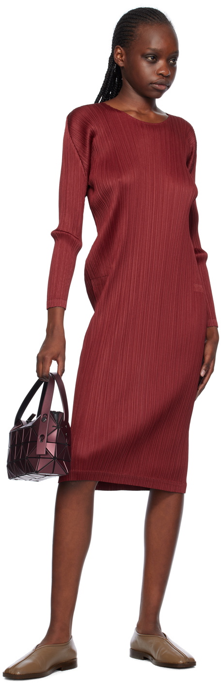 Pleats Please Issey Miyake Red Monthly Colors November Midi Dress