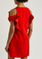 Stine Goya Ruffled Crystal-embellished Crepe Mini Dress Red