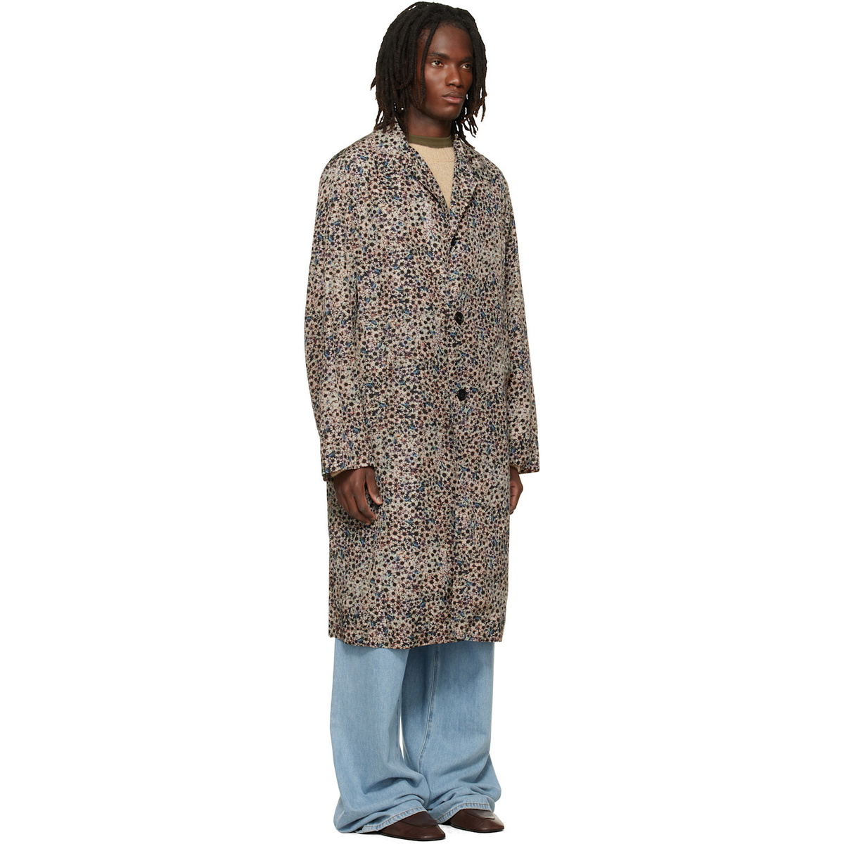 Dries Van Noten Gray Printed Coat