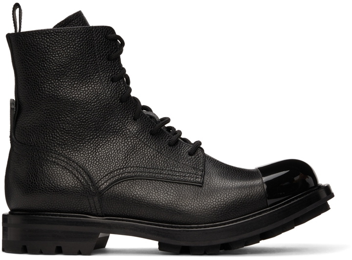 Photo: Alexander McQueen Black Pebbled Lace-Up Boots