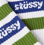 Stüssy - Logo-Intarsia Striped Cotton-Blend Socks - White