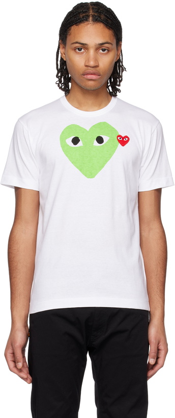 Photo: COMME des GARÇONS PLAY White Double Heart T-Shirt