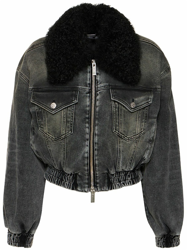 Photo: BLUMARINE - Denim Crop Jacket W/ Faux Fur Collar