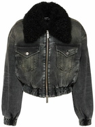 BLUMARINE - Denim Crop Jacket W/ Faux Fur Collar